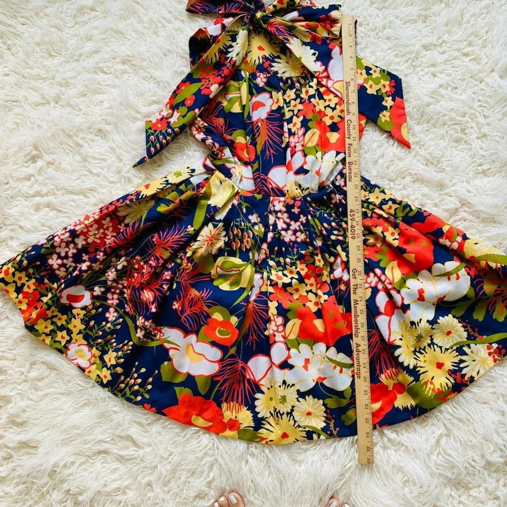 Vintage Lord Taylor Dress Women 8‎ 60s Floral Sleeveless Neck Tie Scarf Bow MCM